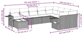 Set divano da giardino 10 pz con cuscini beige in polyrattan