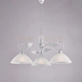 Lampadario in ferro laccato bianco con decorazione argento antico e...