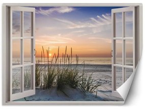 Carta Da Parati, Vista finestra tramonto sulla spiaggia