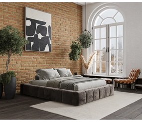 Letto matrimoniale imbottito marrone con spazio contenitivo e rete 200x200 cm Aruba L - Maison de Rêve