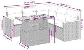 Set divano da giardino 6 pz con cuscini nero in polyrattan