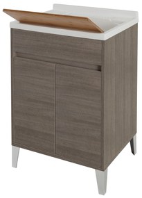 Lavatoio a Terra 60x50 Due Ante Con Vasca Sifone e Tavoletta In Legno Feridras "Mondo 2.0" Rovere Scuro