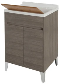 Lavatoio a Terra 60x50 Due Ante Con Vasca Sifone e Tavoletta In Legno Feridras "Mondo 2.0" Rovere Scuro