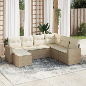 Set divani da giardino 7 pz con cuscini beige in polyrattan