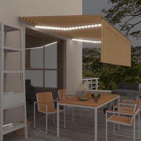 Tenda Sole Retrattile Manuale Parasole E Led 4x3m Gialla Bianca /