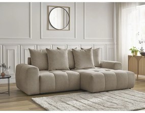 Divano angolare beige allungabile/con contenitore (con penisola a destra/con chaise lounge) con rivestimento in ciniglia Roxelane – Bobochic Paris