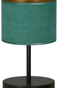 Lampada Da Tavolo 1 Luce Hilde In Acciaio Nero E Paralume In Tessuto Verde