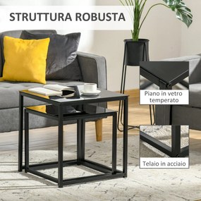 Set 2 Tavolini Moderni Piani in Vetro Temperato Nero...