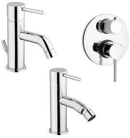 Set miscelatori lavabo bidet e doccia incasso con deviatore cromati Piralla Essenza scarico incluso