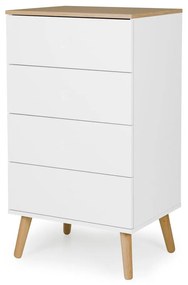Cassettiera bianca con gambe in rovere e 4 cassetti , larghezza 55 cm Dot - Tenzo