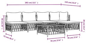 Set Salotto da Giardino 6 pz con Cuscini in Acciaio Bianco