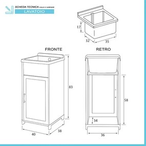 Mobile lavatoio salvaspazio 40x38 con vasca in kit montaggio