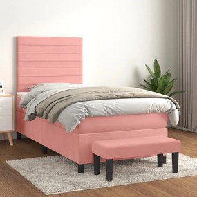 Giroletto A Molle Con Materasso Rosa 90x200 Cm İn Velluto /