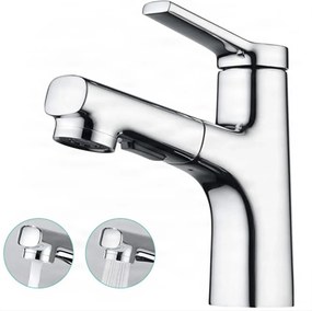 Rubinetto da bagno EYN IZK1444 con doccetta estraibile, in cromo o nero opaco — Cromo — Bassa