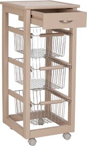 Carrello cucina SLIM in legno di faggio 3 cesti e 1 cassetto Tortora