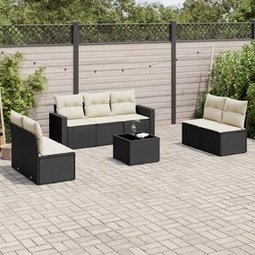 Set divani da giardino con cuscini 8 pz nero in polyrattan