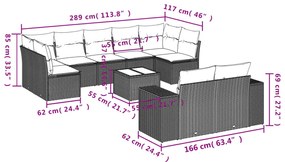 Set Divani da Giardino 10pz con Cuscini in Polyrattan Nero