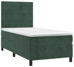 Letto a Molle con Materasso e LED Verde Scuro 90x190 cm Velluto