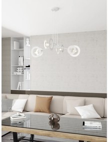 Lampadario 4 Luci Crono Acciaio Bianco A Bracci E Diffusori A Doppio Cerchio
