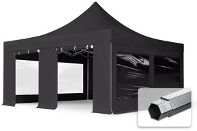 TOOLPORT 5x5m gazebo pieghevole PVC con laterali (finestre panoramiche), PROFESSIONAL alluminio, nero - (59060)