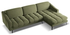 Divano angolare verde (con penisola a destra) con rivestimento in velluto Nalu – Makamii
