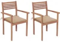 Sedie da Giardino 2 pz con Cuscini Beige Massello di Teak 3062265