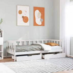 Dormeuse Con Cassetti Bianco 90x190 Cm Legno Massello Di Pino /