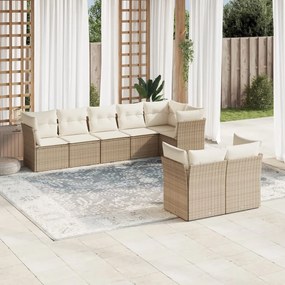 Set divano da giardino 8 pz con cuscini beige in polyrattan