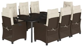 Set da Pranzo da Giardino 9pz con Cuscini Marrone in Polyrattan