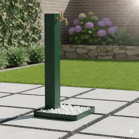 Fontana da Giardino Design a Colonna Quadrata Rubinetto in Ottone e Base con Ciottoli Verde...