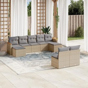 Set divano da giardino 9 pz con cuscini beige misto polyrattan