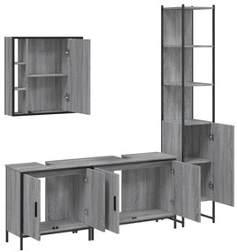 Set mobili da bagno 4 pz grigio sonoma in legno multistrato