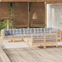 Set Divani da Giardino 9 pz con Cuscini Grigi Massello di Pino 3096459