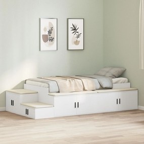 Telaio letto magazzino set di 3 bianco legno massello, truciolare