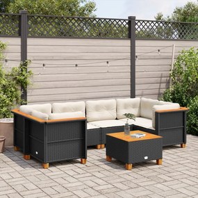 Set divani da giardino con cuscini 7pz nero polyrattan