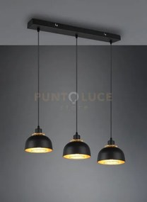 Punch sospensione 3 diffusori in metallo nero e oro l. 68cm 3 luci ...
