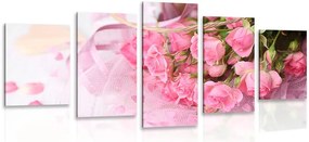 Quadri 5 pezzi – Bouquet romantico di rose rosa