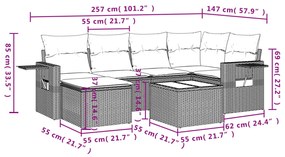 Set divani da giardino 7 pz con cuscini grigio in polyrattan