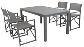 DEXTER - set tavolo da giardino allungabile 160/240x90 compreso di 4 poltrone in alluminio