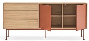 Cassettiera rosso mattone impiallacciata in rovere, larghezza 180 cm Yoko - Teulat