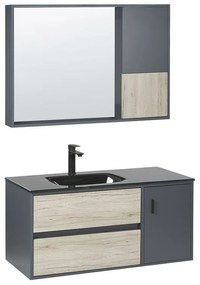 Mobile bagno con specchio legno chiaro e grigio 100 cm TERUEL Beliani