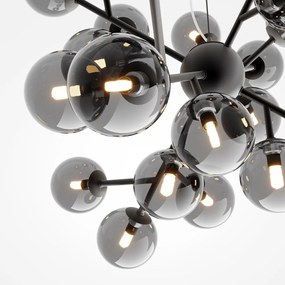 Lampadario Contemporaneo Dallas Metallo Nero 24 Luci Diffusori Vetro Specchiato