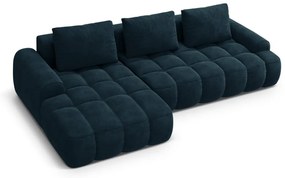 Divano angolare color petrolio allungabile/con contenitore (con penisola a sinistra/con chaise lounge) con rivestimento in velluto Linz – Cosmopolitan Design