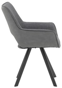 Set di sedie MONTMARTRE in similpelle grigio, tessuto grigio e gambe in metallo nero, con braccioli