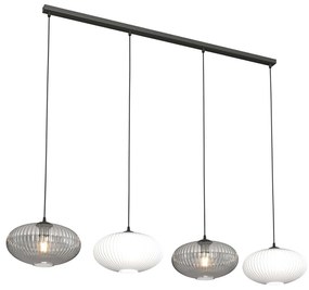 Lampadario 4 Luci Iris In Acciaio Nero Paralume Plissè Multicolor