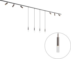Sistema di illuminazione a binario moderno nero con 6 faretti e 4 luci a sospensione bronzo scuro 1 fase - Slimline Uzzy Loyce