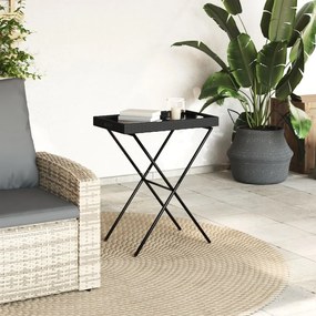 Tavolino vassoio pieghevole nero 65x40x75 cm in polyrattan
