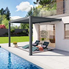 PRIMEYARD Pergola addossata in antracite 3x4, con tetto a lamelle in antracite - (400141)