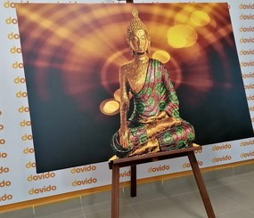 Stampa su tela – Statua di Buddha con sfondo astratto