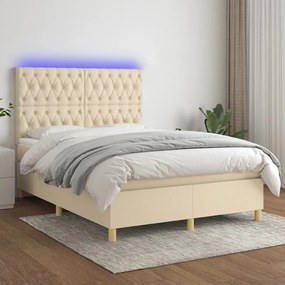 Letto A Molle Con Materasso E Led Crema 140x200 Cm İn Tessuto /